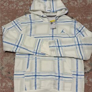 Jordan Men's Hoodie in White with Blue Plaid